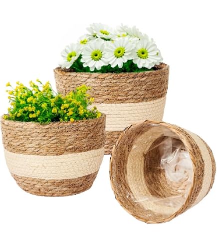 Wickerfield Handmade Wicker Teacup Planter Basket With Liner - 21cm Diameter, Decorative Storage Or Gift