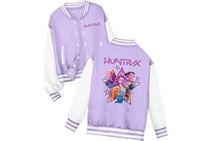 Genérico Huntrix - Chaqueta de Béisbol con Estampado y Botones Top Casual Manga Larga para niñas con Estampado de Animados Básico Moda Manga Larga Sudadera para Niños