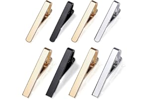 ALBOYI 8 Piece Men's Tie Clip Clasp Bar Formal Business Men's Necktie Clips Set Shirts Men Slim Tie Pin Clamp, Two Length Styles, Gold/Silver Black 3 Tone
