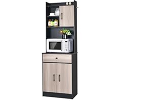 GOPLUS Szafka kuchenna, wolnostojąca szafka z szeroką szufladą, regulowane półki, 2 drzwi, gładki blat regałowy, szafka do przechowywania do jadalni, kuchni, salonu, restauracji (czarna)