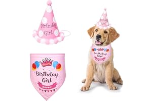 SUOXU Girl Dog Birthday Bandana,Cute Party Hat Cotton Triangle Scarf,Great Puppy Dog Birthday Outfit,Pet Happy Birthday Bandana Gift and Party Supplies Decoration Set