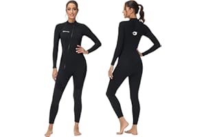 Owntop Hommes Femmes Combinaison de Plongée 3/2mm - Combinaison Humide à Fermeture Éclair Avant, Stretch Pro Néoprène Thermique Longueur Complète pour Surf Plongée avec Tuba