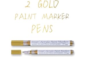Beager 2Pcs Gold Acrylstifte für Steine, 0,7mm Permanent Marker Stifte Wasserfest Lackstift Acrylfarben Stifte Steine Bemalen Stifte für Holz Leinwand Keramik Metall Papier Glas Kunststoff
