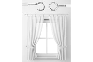 QWORK® 5M Alambre de Cortina, gusanillo para Cortinas, Cuerda de Cortina recubierta de plástico, con 6 Piezas de Ojales de Tornillo y 6 Piezas de Ganchos