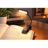 Yorten Portable cob led Book Light Adjustable Lamp Flexible Arm Lightweight Eye-Care Night Reading Clip. Black