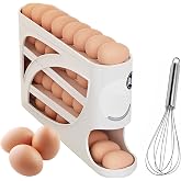 4-Tier Auto Rolling Egg Dispenser, Automatic Rolling Egg Dispenser Holder Storage with Whisk for Fridge Kitchen Refrigerator 