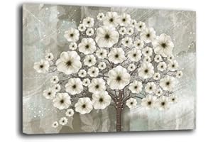 PRINTERLAND Quadro Moderno soggiorno ALBERO della VITA Fiore Bianco Astratto Quadri moderni da Parete XXL grande Stampa su tela Canvas Decorazione Murale muro Arredo Camera da letto Salone (70x100 cm, 6)