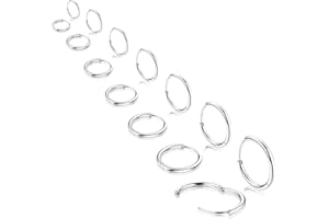 BAKEWHIZ 7 Pairs Hoop Earrings for Men Small Silver 8MM-20MM Small to Large Steel Earring Piercings Cartilage Huggie Nose Lip Rings Hypoallergenic Nose Hoop Studs for Women Boys Girls Graduation Gifts