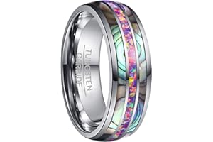 NUNCAD Men's/Women's Wedding Rings with Opal and Abalone Shell Inlay Silver Tungsten Carbide Rings Comfort Fit Size N½ to Z+3