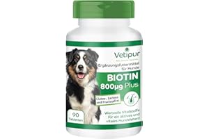 Fairvital | Vetipur Biotin Tabletten für Hunde - 90 Tabletten - Biotin Komplex 800µg - mit Kupfer, Zink und andere B-Vitamine - Futterergänzung für Hunde