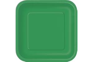 UNIQUE PARTY Solid Emerald Green Square Paper Dinner Plates (22cm) 14 Count - Elegant, Disposable, Perfect for Parties & Events