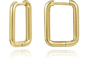 YeGieonr Orecchini Cerchio in Oro da Donna, Acciaio Inossidabile Rettangolare Geometrico Orecchini, Placcati in Vero Oro 18K Ipoallergenici Moda Gioielli Regalo