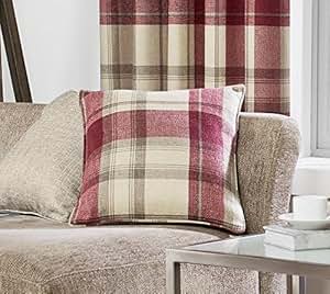 Brook Checked Cushion Covers Plaid Tartan Red Burgundy Cream Beige