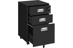 Yaheetech Cajonera de Oficina con Ruedas Gabinete de Oficina con 3 Cajones y Cerradura 40x40x66,5cm Armario Archivador Carpeta de Gran Capacidad para Carta y Archivos A4 Negro