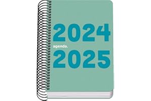 Dohe - Agenda Escolar 2024 2025 - Día por Página, Tamaño A6 (12x17 cm), Cierre de Anillas, Tapa Flexible de Plástico, Español e Inglés, Septiembre a Junio, Material Escolar - MEMORY Verde