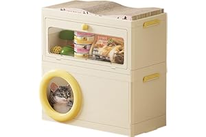 Babezdog Cama Grande para Gatos para Interiores, con Compartimento de Almacenamiento y Almohadilla para rascar, Dimensiones: 60 x 30 x 59.5 cm, Cama Plegable para Gatos para el salón