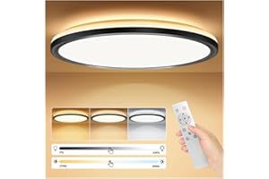 ‎TAIPOW Taipow 24W 2642LM Lampa sufitowa LED płaska z pilotem i podświetleniem, ultra cienka lampa do sypialni Kuchnia Przedpokój Balkon Biuro Łazienka (24W Lampa sufitowa z pilotem -Czarny, Liczba, 1)