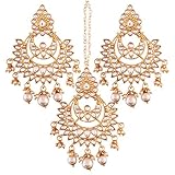 I Jewels Gold Plated Kundan & Pearl Earring Set with Maang Tikka for Women (TE2498W)
