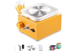 DONKEN Mini Pottery Wheel, 2000RPM Pottery Wheels Adjustable Speed Electric Pottery Wheel with 10cm 6.5cm Plate and Clay Tools, Ceramic Pottery Wheel Kit for Adults Beginners (Yellow)