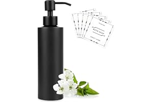 Encuryna Dozownik mydła 350 ml, czarny dozownik mydła ze stali nierdzewnej, dozownik szamponu, dozownik mydła z pompką, z naklejką, do łazienki, sypialni i kuchni