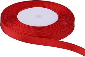 Trimming Shop 10mm x 25 Metres Double Sided Satin Polyester Ribbon Rolls for Gift Wrapping & Packaging, DIY Art & Crafts, Bows, Cake, Christmas, Wedding Card & Home Decorations, Red