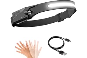 VISVIC Head Torch, COB 2 LED Induction Headlights,USB Rechargeable Headlamp ​with 5 Modes, Bright IPX6 Waterproof Camping Lights for Adults, Lightweight Head Lamp Flashlight for Running, Fishing