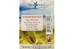 searigs Sea Fishing FLAT FISH Rigs, 3 x Rigs x 2 Hooks per rig sizes #4, #2, and #1 Sole, Plaice, Turbot, Dabs and Flounder.Hand Crafted and Field Tested in the UK Ltd.