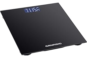 Grundig Cyfrowa waga osobowa 180 kg – waga ciała z podziałką 50 g – waga dla osób z 2 jednostkami miary – duży wyświetlacz z wyświetlaczem temperatury pomieszczenia – czarna