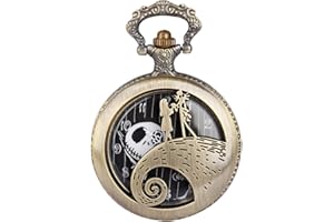 TIONG Nightmare Before Christmas - Reloj de bolsillo con números arábigos, relojes de bolsillo de cuarzo con collar para hombres y mujeres, cumpleaños, Navidad, regalos de Halloween