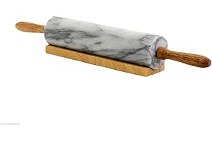 CBAM Mattarello in Marmo Bianco Carrara con Base Legno Horwood Rolling Pin & Stand