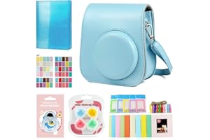 Berfea Kamera Zubehör Schutzhülle Set kompatibel mit Fujifilm Instax Mini 12/Mini 11/Mini 9 Sofortbildkamera, beinhaltet Tasche, Fotoalbum, Rahmen, Wandaufhängung, Filter, Aufkleber (Blau)