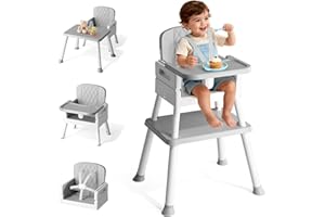 COOSEYA Chaise Haute Bébé, Chaise Bebe 6 en 1 avec Harnais à 5 Points et Plateau Repas Amovible, Facile à Nettoyer et Conçue pour Les Bébés de 6 M - 3 Ans, Gris Classique​
