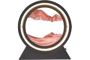 MENAYODA Sandbilder zum Drehen, 3D Fließende Sandkunst mit LED Nachtlicht, 10" Bewegliches Sandkunstbild, Dynamisches Sandbild Runde Glas Rahmen für Büro Wohnzimmer Desktop Dekoration (Rot)