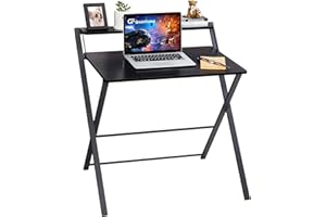 ‎GREENFOREST GreenForest Klapptisch Keine Montage erforderlich 69.5 x 45 x 82.5 cm, Kleiner Computer Schreibtisch mit 2-Tier Regal Laptop Klapptisch für kleine Räume, Schwarz