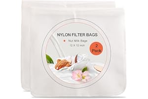 Kimmama 2 Pack Nut Milk Bag,12 x12 inch Cheesecloth Bag,Multiple Usage Food Strainer Bag for Almond,Oat Milk,Celery Juice,Soybean Milk,Coffee,Yogurt and Cheese (Nylon)