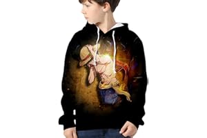 YIMIAO Enfants Sweat à Capuche One Piece Impression en 3D Pull Japonais Animé Manches Longues Hoodie Luffy Ace Pullover Garçon Fille（100-160）