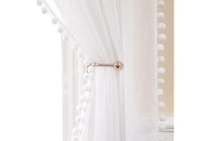‎MIULEE MIULEE Gardinen mit Pompons-Hübsche Weiss Pompon Vorhänge für Kinderzimmer Mädchen, Mädchenzimmer, Transparent Gardinen mit Ösen, Schlafzimmer Wohnzimmer Vorhang mit Bommeln, 2X H 225 X B 140cm