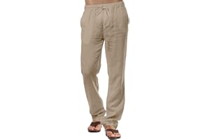 CTU Herren-Leinenhose, lässige Baumwollhose, Sommerhose, Strandhose, leichte Hose mit Kordelzug