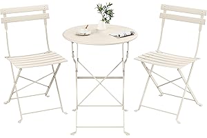 SONGMICS 3-Piece Outdoor Bistro Set, Folding Patio Furniture Set with Table and 2 Chairs, Weather-Resistant Steel Balcony Furniture, for Balcony, Patio, Garden, Cappuccino Beige UGGF036LZ01