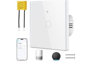 Ainiv Inteligentny włącznik światła WiFi, 1-drożny, 2,4 GHz, Alexa Google Home, obsługa aplikacji Tuya, sterowanie głosem, szkło hartowane, dotykowa rama, przełącznik ścienny, podtynkowy, biały