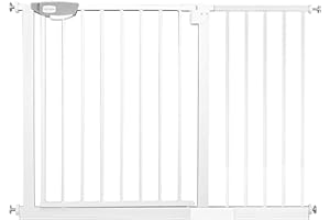 HENGMEI Cancelletto di Sicurezza per Bambini, cani Estensibile 105-115cm Auto Close Fissaggio a Pressione senza Fori Fissaggio a pressione, Bianco