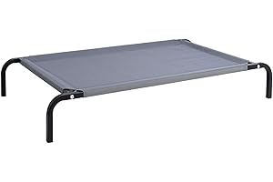 lionto Podwyższone legowisko ogrodowe dla psa 75x47 cm, przewiewna mata z siatki, zdejmowany pokrowiec, dobra cyrkulacja powietrza, chroni przed zimnem podłoża, mocna stalowa rama, kolor szary