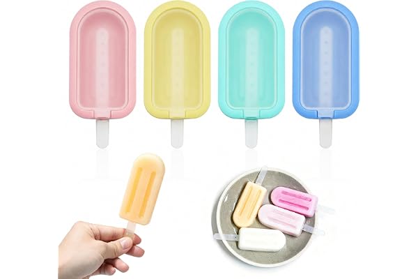 Reaorktic 4 stycken isformar silikon återanvändbara isformar pinnglass | 11,5 x 6,5 x 2,5 cm individuell avfrostning isglass molds, pinnform för barn och vuxna gör-det-själv isglass