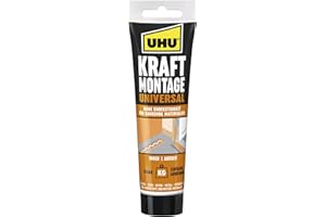 UHU Pegamento universal de montaje, 200 g, fuerte agarre para interior y exterior, sin disolventes, secado rápido, resistente al agua, versátil adhesivo multiusos en tamaño práctico