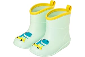 FUNCOO PLUS Baby Wellies for Boys Girls, Lightweight Child Kids Wellies, Animal Cartoon Pattern Welly Boots, Infant Rain Boot Wellingtons Waterproof Boots for 1-6 Years