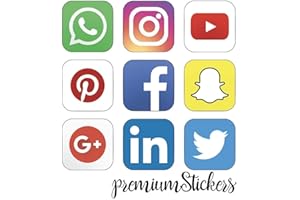 PREMIUMSTICKERS Set di 9 adesivi in vinile con scritta "Social Media Icons" (misura grande, 20 x 16 cm)
