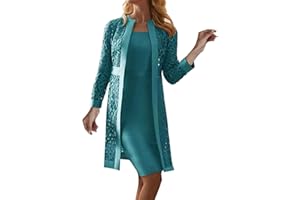 OBIQUZZ Vestido de noche largo para mujer, vestidos de madres de novia para boda, vestidos de noche elelgante vestidos de noche de dos piezas de encaje cardigan gasa vestidos maxi tallas grandes vestidos de