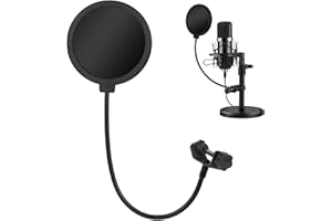 FHISKUNYU 2 Pezzi, pop filter, pop filter microfono, Filtro antipop professionale con collo di cigno flessibile 360° e braccio stabile, Compatibile con Blue Yeti, Snowball, Quadcast e altri microfoni