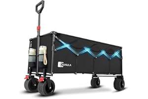 Sunula 400L Folding Festival Trolley, 440LB Capacity Heavy Duty Collapsible Beach Wagon with Big All-Terrain Wide Wheels, Drink Holders, Brake, Foldable Outdoor Cart for Garden Camping, Black