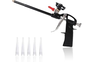 SUNOYA Pistola a schiuma, pistola per schiuma da costruzione, pistola in schiuma con 5 ugelli intercambiabili, pistola in alluminio Teflon rivestita in PTFE, impugnatura ergonomica No-Clean per